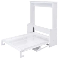 Space-Saving Design Queen Size Murphy Bed with Shelf, Solid Wood and MDF, 86" L x 69.5" W x 87" H, White(m-13)