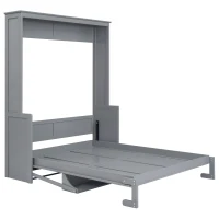Space-Saving Design Queen Size Murphy Bed with Shelf, Solid Wood and MDF, 86" L x 69.5" W x 87" H, Gray(m-2)