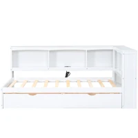 Vinsetto Twin Size Daybed with 2 Storage Drawers, Storage Cabinets, USB Ports, Solid Wood and MDF, 86" L x 51" W x 37.5" H, White(m-8)