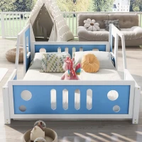 Full Size Classic Car-Shaped Platform Bed with Wheels, Pine Wood Frame, Easy Assembly, 77.5" L x 57" W x 32" H, Blue(m-5)