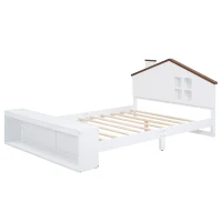 Full Size House Platform Bed with LED Lights, Multi-Storage, and Sturdy Pine Wood Construction, 87.5" L x 58.5" W x 39.5" H, White(m-12)