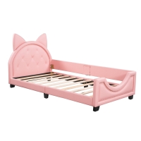 Twin Size Upholstered Daybed with Carton Ears Shaped Headboard, Sturdy Wood Frame, Easy Assembly, 80" L x 41" W x 37" H, Pink