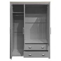 3 Door Storage Wardrobe with Cabinets, 2 Hanging Rods, and Drawers, 47" L x 20" W x 68" H, Gray(m-8)