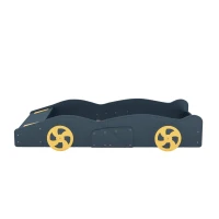 Twin Size Race Car-Shaped Platform Bed with Wheels and Storage, Solid Wood and MDF, 90.5" L x 40" W x 15.5" H, Dark Blue(m-13)
