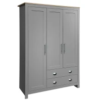 3 Door Storage Wardrobe with Cabinets, 2 Hanging Rods, and Drawers, 47" L x 20" W x 68" H, Gray(m-6)