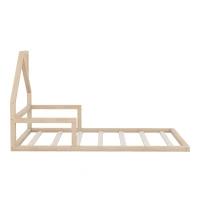 Twin Size Wood Floor Bed with House-Shaped Headboard, Sturdy Wood Construction, No Box Spring Needed, 78" L x 41.5" W x 39" H, Natural(m-7)