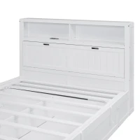 Wood Queen Size Hydraulic Platform Bed with Storage LED Headboard, Charging Station, and 2 Drawers, 90.5" L x 63" W x 47" H, White(m-7)