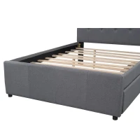 Vinsetto Full Size Linen Upholstered Platform Bed with Headboard and 2 Drawers, Solid Wood Frame, Built-in Slats, 79" L x 58" W x 47" H, Gray(m-7)