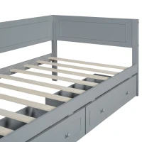 Vinsetto Vintage Style Twin Size Wood Daybed with 2 Drawers and Guardrail, Sturdy Pine Wood Construction, 77" L x 40.5" W x 31.5" H, Gray(m-6)