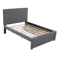 Vinsetto Full Size Linen Upholstered Platform Bed with Headboard and 2 Drawers, Solid Wood Frame, Built-in Slats, 79" L x 58" W x 47" H, Gray(m-9)