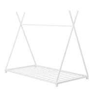 Metal Twin Size House Platform Bed with Triangle Structure, Sturdy Frame, and Safety Railings, 78" L x 41" W x 63" H, White(m-10)