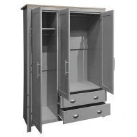 3 Door Storage Wardrobe with Cabinets, 2 Hanging Rods, and Drawers, 47" L x 20" W x 68" H, Gray(m-7)