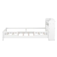 Wood Twin Size Platform Bed with Built-in LED Light, Storage Headboard, Guardrail, and Sturdy Construction, 87" L x 43" W x 31" H, White(m-12)