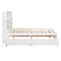 Vinsetto Full Size Platform Bed with Storage Headboard, Charging Station, and 4 Drawers, Solid Wood and MDF, 85" L x 55" W x 48" H, White(m-14)