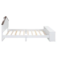 Full Size House Platform Bed with LED Lights, Multi-Storage, and Sturdy Pine Wood Construction, 87.5" L x 58.5" W x 39.5" H, White(m-14)
