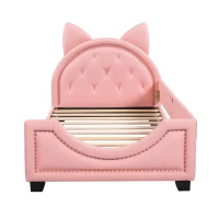 Twin Size Upholstered Daybed with Carton Ears Shaped Headboard, Sturdy Wood Frame, Easy Assembly, 80" L x 41" W x 37" H, Pink(m-10)