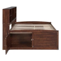 Full Size Wooden Captain Bed with Storage Shelves, 4 Drawers, 2 Cabinets, and Bookcase Headboard, 79" L x 63" W x 48" H, Antique brown(m-12)