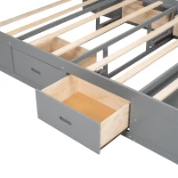 Wood Queen Size Platform Bed with Storage Headboard, Shoe Rack, and 4 Drawers, 90.5" L x 63" W x 43" H, Gray(m-9)