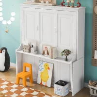 Space-Saving Design Queen Size Murphy Bed with Shelf, Solid Wood and MDF, 86" L x 69.5" W x 87" H, White(m-4)