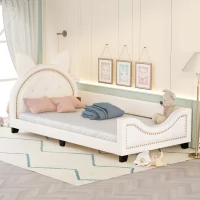 Twin Size Upholstered Daybed with Carton Ears Shaped Headboard, Sturdy Wood Frame, Easy Assembly, 80" L x 41" W x 37" H, White(m-1)
