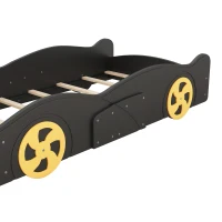 Twin Size Race Car-Shaped Platform Bed with Wheels and Storage, Solid Wood and MDF, 90.5" L x 40" W x 15.5" H, Black(m-8)