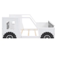 Full Size Classic Car-Shaped Platform Bed with Wheels, Sturdy Pine Wood and MDF Frame, Easy Assembly, 77.5" L x 57" W x 32" H, White(m-9)