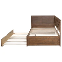 Vinsetto Twin Size Wood Daybed with Trundle, Rustic Guardrail, Solid Wood Construction, 77.5" L x 42" W x 33.5" H, Brown(m-14)