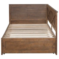 Vinsetto Twin Size Wood Daybed with Trundle, Rustic Guardrail, Solid Wood Construction, 77.5" L x 42" W x 33.5" H, Brown(m-15)