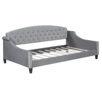 Modern Luxury Tufted Button Twin Size Upholstered Daybed Frame with Foam Padding, Wood Supports, 80.5" L x 45.5" W x 34" H, Gray(m-2)
