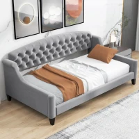 Modern Luxury Tufted Button Twin Size Upholstered Daybed Frame with Foam Padding, Wood Supports, 80.5" L x 45.5" W x 34" H, Gray(m-5)