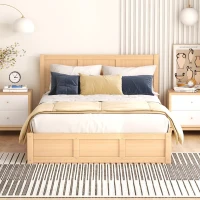 Full Size Wood Platform Bed with Underneath Storage, 2 Drawers, and Sturdy Wood Frame, 78" L x 57.5" W x 37.5" H, Natural(m-1)