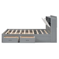 Vinsetto Wood Full Size Platform Bed with Storage Headboard, 4 Drawers, USB Charging Interface, 87" L x 56.5" W x 39.5" H, Gray(m-12)