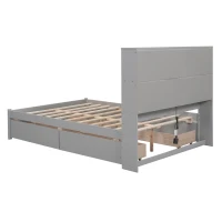 Vinsetto Full Size Platform Bed with Storage Headboard, Charging Station, 4 Drawers, Solid Wood and MDF, 85" L x 55" W x 48" H, Gray(m-16)
