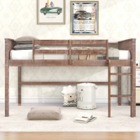 Wood Twin Size Loft Bed with Hanging Clothes Racks, Guardrails, and Playful Space, Solid Pine Construction, 79" L x 42" W x 42.5" H, Natural(m-1)