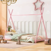 Metal Twin Size House Platform Bed with Triangle Structure, Sturdy Frame, and Safety Railings, 78" L x 41" W x 63" H, Pink(m-1)