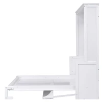 Space-Saving Design Queen Size Murphy Bed with Shelf, Solid Wood and MDF, 86" L x 69.5" W x 87" H, White(m-15)
