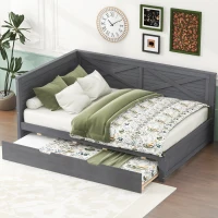 Vinsetto Twin Size Wood Daybed with Trundle, Rustic Guardrail, Solid Wood Construction, 77.5" L x 42" W x 33.5" H, Grey(m-1)