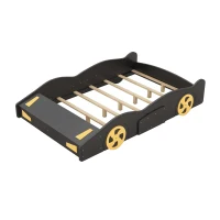 Full Size Race Car-Shaped Platform Bed with Wheels and Storage, Solid Wood and MDF, 90.5" L x 55" W x 15.5" H, Black(m-9)