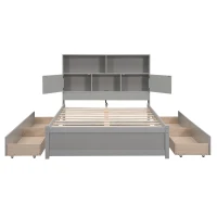 Vinsetto Full Size Platform Bed with Storage Headboard, Charging Station, 4 Drawers, Solid Wood and MDF, 85" L x 55" W x 48" H, Gray(m-12)