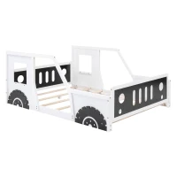 Full Size Classic Car-Shaped Platform Bed with Wheels, Sturdy Pine Wood and MDF Frame, Easy Assembly, 77.5" L x 57" W x 32" H, White(m-2)