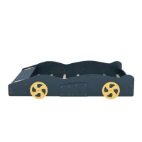 Full Size Race Car-Shaped Platform Bed with Wheels and Storage, Solid Wood and MDF, 90.5" L x 55" W x 15.5" H, Dark Blue(m-12)