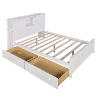 Vinsetto Full Size Platform Bed with Storage Headboard, Sliding Door, and 2 Drawers, Solid Wood and MDF, 89" L x 58" W x 42" H, White(m-8)