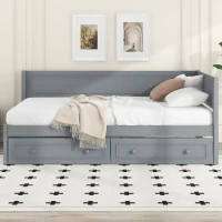 Vinsetto Vintage Style Twin Size Wood Daybed with 2 Drawers and Guardrail, Sturdy Pine Wood Construction, 77" L x 40.5" W x 31.5" H, Gray(m-4)