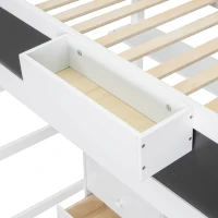 Wood Twin Size Loft Bed with Desk, Blackboard, Storage Box, Shelf, and 3 Drawers, 79" L x 42" W x 69.5" H, White(m-6)