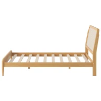 Vinsetto Queen Size Wood Storage Platform Bed with LED Light, Rattan Headboard, No Box Spring Required, 84.5" L x 63" W x 39.5" H, Antique Natural(m-12)