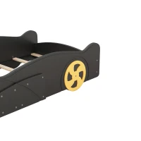 Twin Size Race Car-Shaped Platform Bed with Wheels and Storage, Solid Wood and MDF, 90.5" L x 40" W x 15.5" H, Black(m-6)