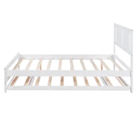 Full Size Platform Bed with Adjustable Trundle, Solid Pine Wood and MDF, 78" L x 97.5" W x 39.5" H, White(m-17)