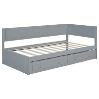Vinsetto Vintage Style Twin Size Wood Daybed with 2 Drawers and Guardrail, Sturdy Pine Wood Construction, 77" L x 40.5" W x 31.5" H, Gray(m-2)