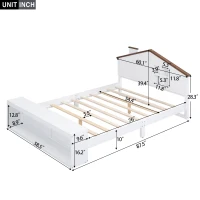 Full Size House Platform Bed with LED Lights, Multi-Storage, and Sturdy Pine Wood Construction, 87.5" L x 58.5" W x 39.5" H, White(m-3)