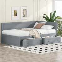 Vinsetto Vintage Style Twin Size Wood Daybed with 2 Drawers and Guardrail, Sturdy Pine Wood Construction, 77" L x 40.5" W x 31.5" H, Gray(m-5)